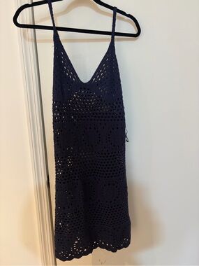 aerie Navy Crochet Swim Coverup Dress